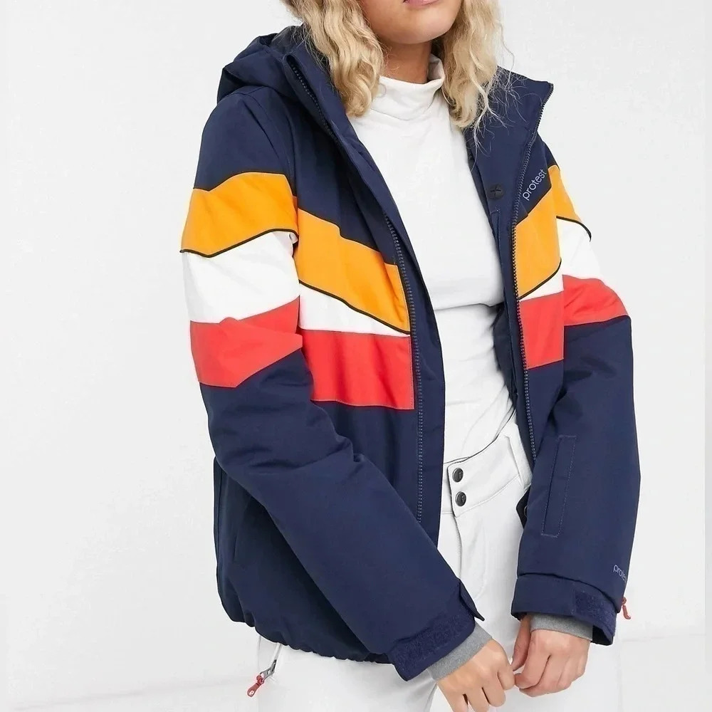 Navy Colorblock Ski Jacket with Hood - Women